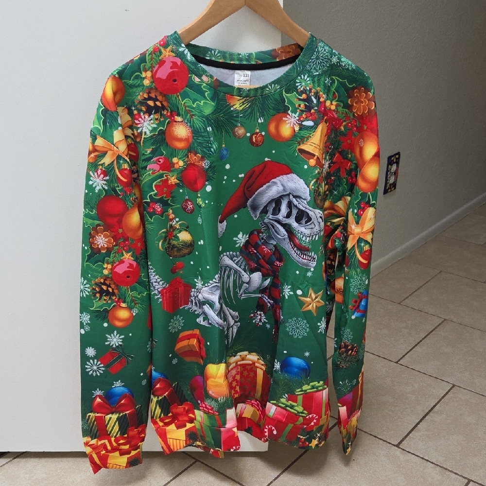 Festive Dinosaur Christmas Sweater - Green